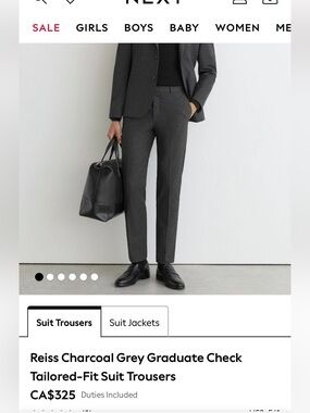 Reiss Charcoal Grey Tailored-Fit Suit Trousers